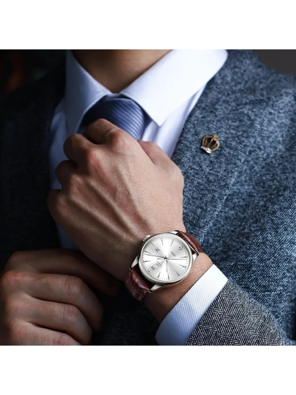 Men's White Classic Analog Casual Luxury Leather Band Quartz Date Wrist Watch